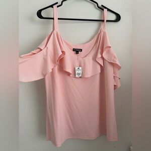 Open shoulder Pink ruffle Top